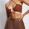 EMS Stacey Ruched Knit Halter Top - Chocolate