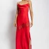 WNT DRESSES Chandra Lace Detail Satin Maxi Dress - Red