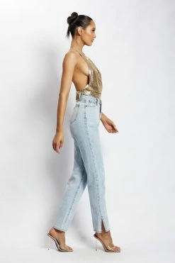 QNG Brinley Cowl Neck Glow Mesh Top - Gold 12 QNG Brinley Cowl Neck Glow Mesh Top - Gold