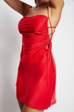 JLW Nikole Tie Up Side Mini Dress - Red DRESSES 9 JLW Nikole Tie Up Side Mini Dress - Red DRESSES