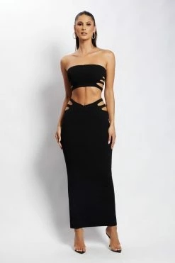 QNG Audrina Cut Out Bandeau Top - Black Two Piece Sets