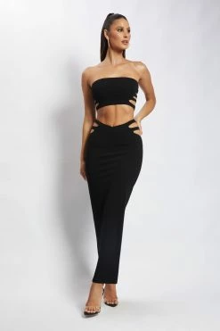 QNG Audrina Cut Out Bandeau Top - Black Two Piece Sets