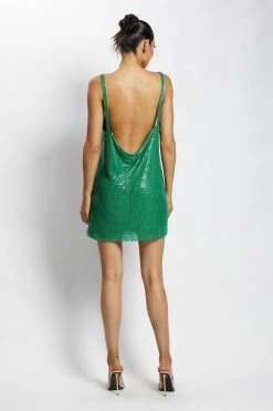 QNG Dimity A Line Glow Mesh Mini Dress - Green DRESSES