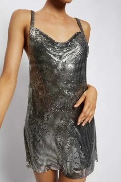 QNG Dimity A Line Glow Mesh Mini Dress - Gunmetal