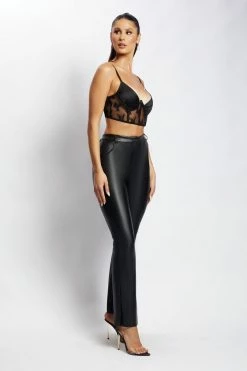 QNG Hattie Satin And Lace Corset Top - Black