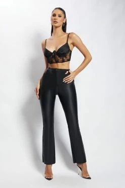 QNG Hattie Satin And Lace Corset Top - Black