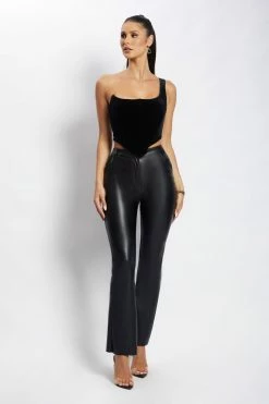 WNT Amira One Shoulder Velvet Corset - Black All Tops