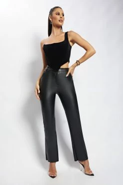 WNT Amira One Shoulder Velvet Corset - Black All Tops