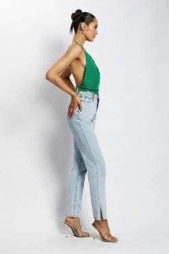 QNG Brinley Cowl Neck Glow Mesh Top - Green