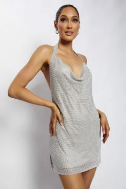 QINGYA FASHION CO., LTD. DRESSES Meilani Low Back Diamante Mesh Mini Dress - Silver