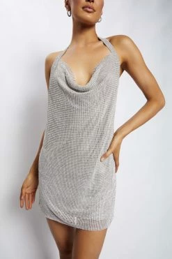 QINGYA FASHION CO., LTD. DRESSES Meilani Low Back Diamante Mesh Mini Dress - Silver
