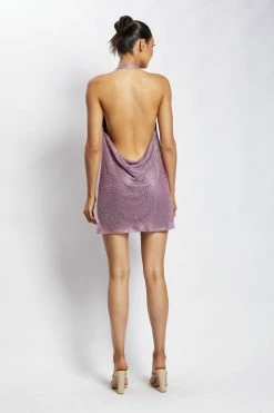 Meshki Boutique Meilani Low Back Diamante Mesh Mini Dress - Pink DRESSES