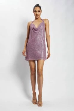 Meshki Boutique Meilani Low Back Diamante Mesh Mini Dress - Pink DRESSES