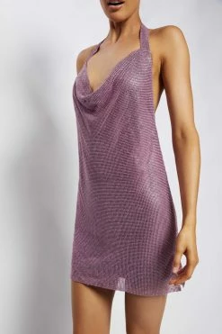 Meshki Boutique Meilani Low Back Diamante Mesh Mini Dress - Pink DRESSES