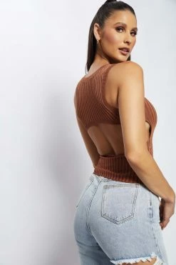 EMS Andria Ribbed Knit Tank Top - Chocolate