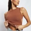 EMS Andria Ribbed Knit Tank Top - Chocolate