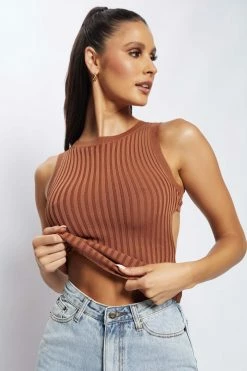 EMS Andria Ribbed Knit Tank Top - Chocolate