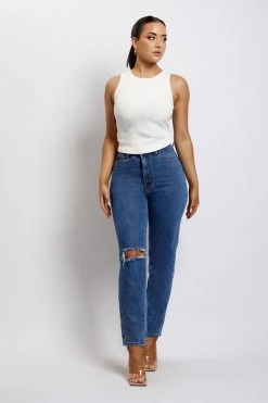 EMS Millicent Ripped Mom Jean - Mid Blue All Bottoms 16 EMS Millicent Ripped Mom Jean - Mid Blue All Bottoms