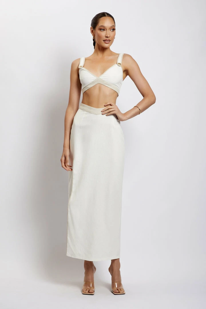 WNT Zinnia Contrast Binding Linen Midi Skirt - White 5 WNT Zinnia Contrast Binding Linen Midi Skirt - White