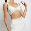 WNT All Tops Zinnia Contrast Binding Linen Crop Top - White