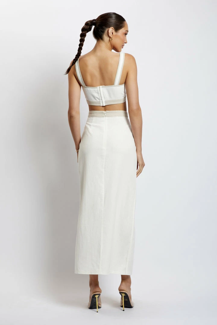 WNT Zinnia Contrast Binding Linen Midi Skirt - White 2 WNT Zinnia Contrast Binding Linen Midi Skirt - White