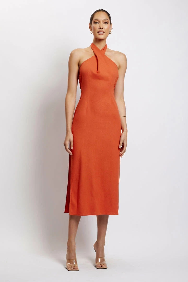 HSH Ellie Linen Halter Midi Dress - Terracotta 8 HSH Ellie Linen Halter Midi Dress - Terracotta