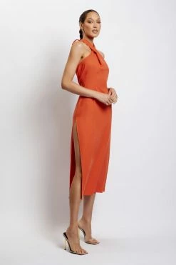 HSH Ellie Linen Halter Midi Dress - Terracotta