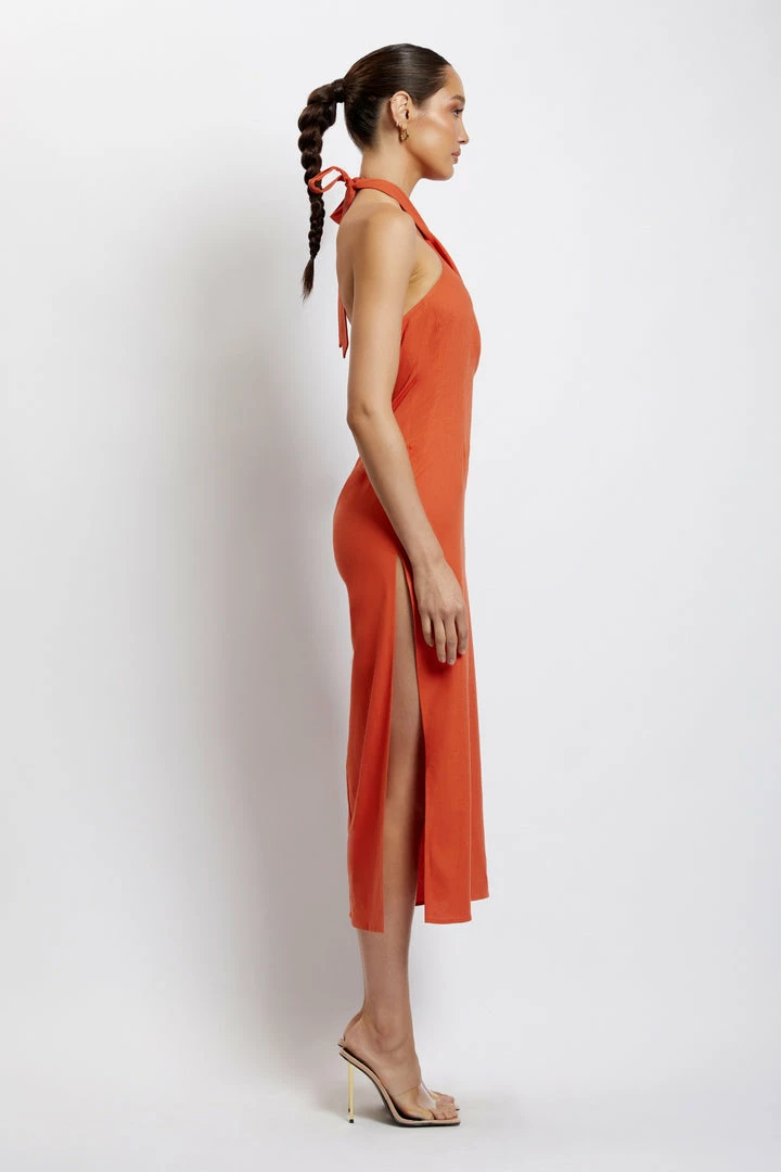 HSH Ellie Linen Halter Midi Dress - Terracotta 5 HSH Ellie Linen Halter Midi Dress - Terracotta