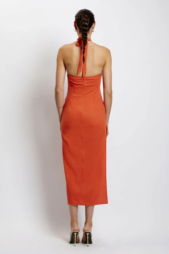 HSH Ellie Linen Halter Midi Dress - Terracotta 3 HSH Ellie Linen Halter Midi Dress - Terracotta