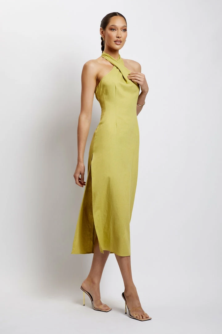 HSH DRESSES Ellie Linen Halter Midi Dress - Apple 2 HSH DRESSES Ellie Linen Halter Midi Dress - Apple