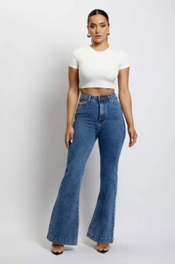 EMS Ebony Flare Full Length Jean - Mid Blue