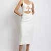 QNG Serena Cut Out O Ring Linen Midi Dress - White