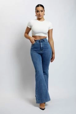 EMS Ebony Flare Full Length Jean - Mid Blue