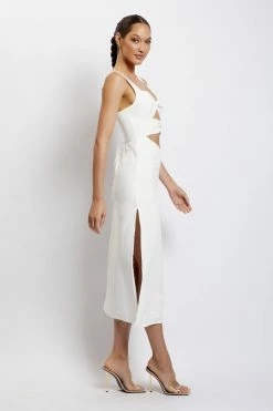 QNG Serena Cut Out O Ring Linen Midi Dress - White 13 QNG Serena Cut Out O Ring Linen Midi Dress - White