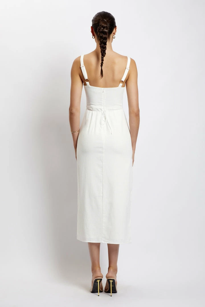 QNG Serena Cut Out O Ring Linen Midi Dress - White 3 QNG Serena Cut Out O Ring Linen Midi Dress - White