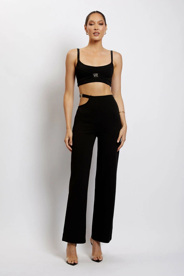 QNG Blythe Wide Leg Pants With Cut Out - Black Two Piece Sets 3 QNG Blythe Wide Leg Pants With Cut Out - Black Two Piece Sets