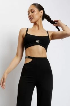 QNG Blythe Double Strap Crop Top - Black Two Piece Sets 8 QNG Blythe Double Strap Crop Top - Black Two Piece Sets