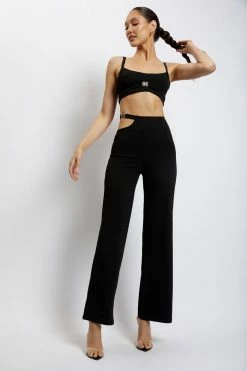 QNG Blythe Wide Leg Pants With Cut Out - Black Two Piece Sets