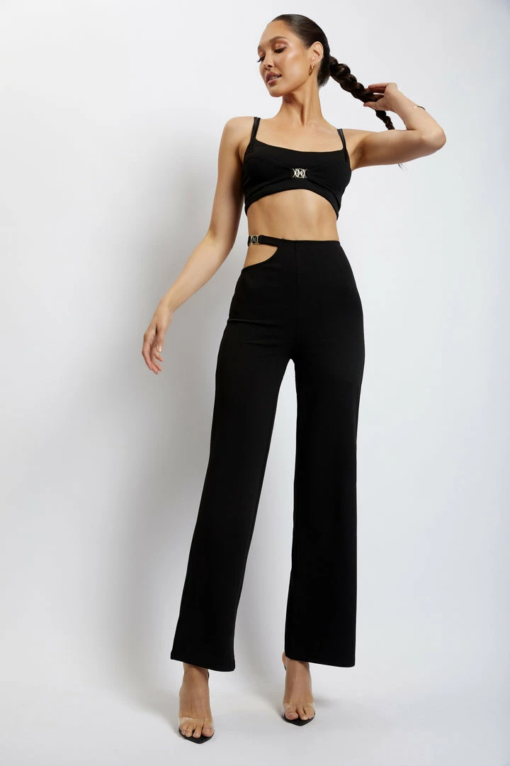 QNG Blythe Wide Leg Pants With Cut Out - Black Two Piece Sets 1 QNG Blythe Wide Leg Pants With Cut Out - Black Two Piece Sets