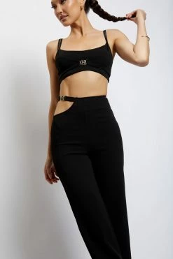 QNG Blythe Double Strap Crop Top - Black Two Piece Sets