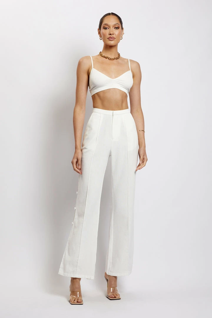 QNG Lexi Linen Cut Out Side Pants - White All Bottoms 3 QNG Lexi Linen Cut Out Side Pants - White All Bottoms