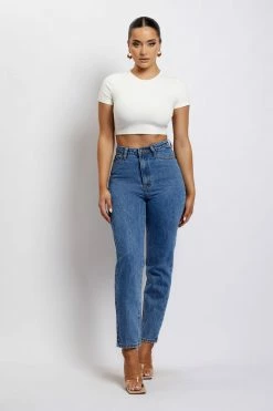 EMS Millicent Plain Rigid Mom Jeans - Mid Blue