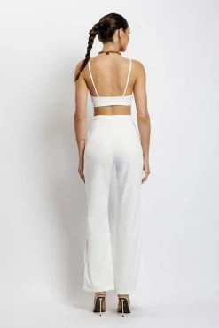 QNG Lexi Linen Cut Out Side Pants - White All Bottoms