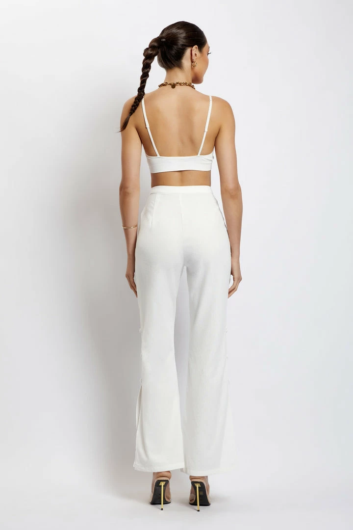 QNG Lexi Linen Cut Out Side Pants - White All Bottoms 2 QNG Lexi Linen Cut Out Side Pants - White All Bottoms