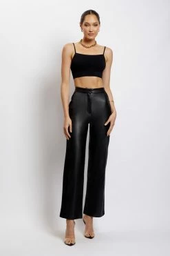 WNG Alice Suede Side Faux Leather Pants - Black All Bottoms