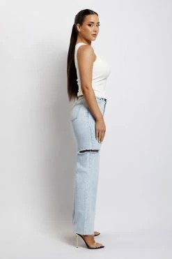 EMS Donna Straight Leg Side Rip Jean - Light Blue All Bottoms 16 EMS Donna Straight Leg Side Rip Jean - Light Blue All Bottoms
