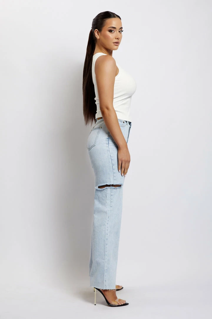 EMS Donna Straight Leg Side Rip Jean - Light Blue All Bottoms 4 EMS Donna Straight Leg Side Rip Jean - Light Blue All Bottoms