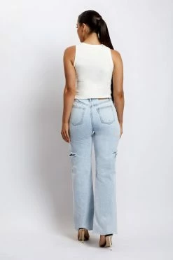 EMS Donna Straight Leg Side Rip Jean - Light Blue All Bottoms 15 EMS Donna Straight Leg Side Rip Jean - Light Blue All Bottoms