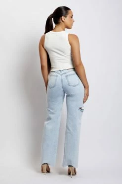 EMS Donna Straight Leg Side Rip Jean - Light Blue All Bottoms