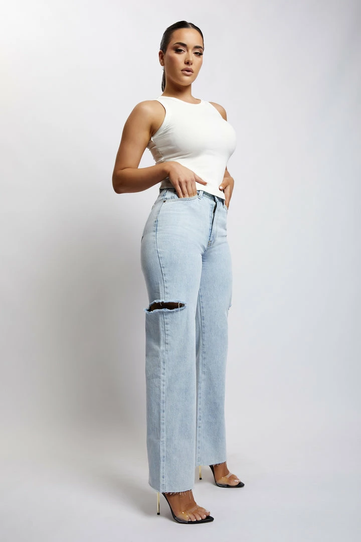 EMS Donna Straight Leg Side Rip Jean - Light Blue All Bottoms 1 EMS Donna Straight Leg Side Rip Jean - Light Blue All Bottoms